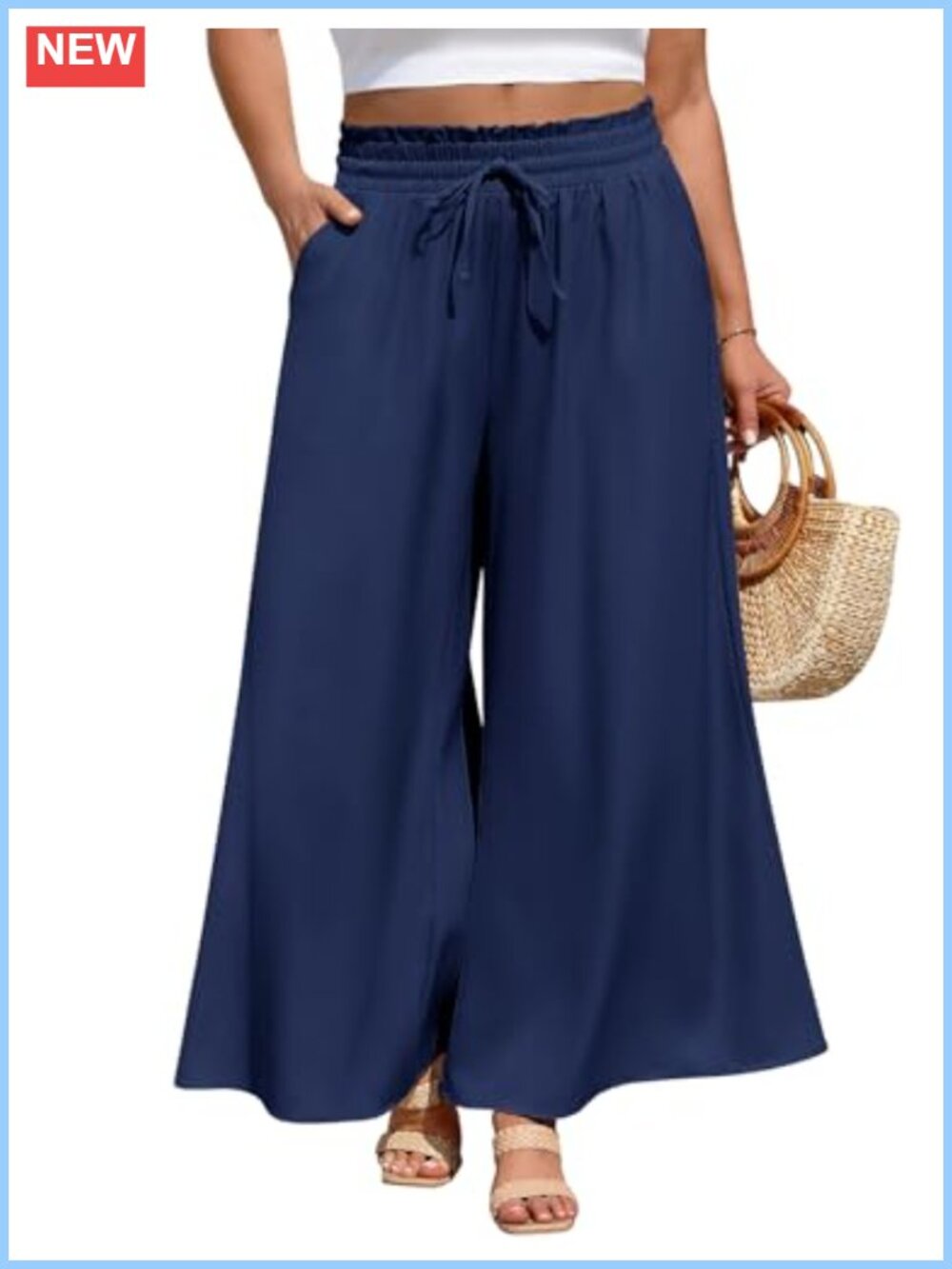 Plus Size High Waisted Wide Leg Palazzo Pants with Pockets Flowy Lounge